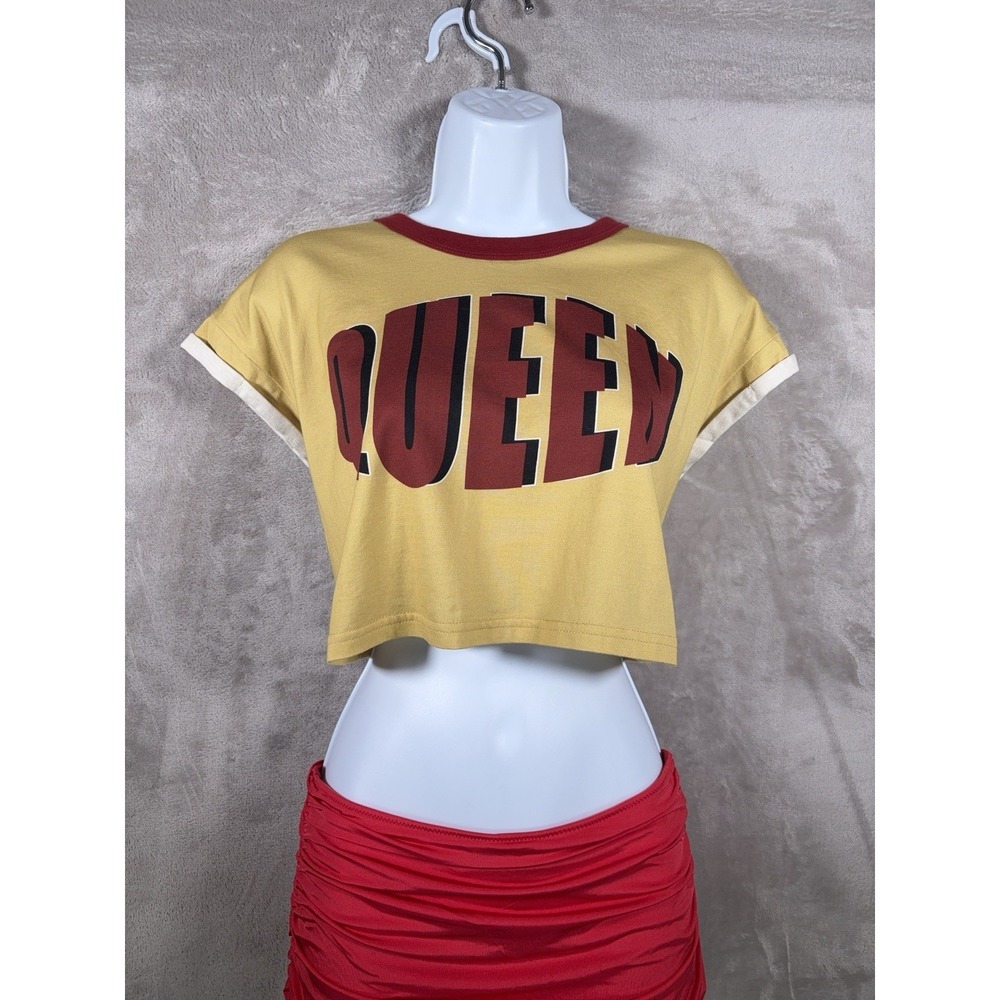 Vintage Dolce & Gabbana Queen Baby Tee Womens Size 38 Yellow Y2K Crop Glam
